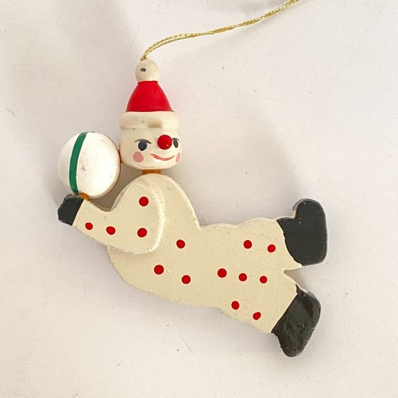 Retro Wood Christmas Ornaments Hand Painted Clown Horse Drummer Circus Set of 3 - Picture 2 of 12